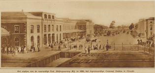 871862 Gezicht op het Centraal Station (Stationsplein) van de Nederlandsche Rhijnspoorweg-Maatschappij (N.R.S.), de ...